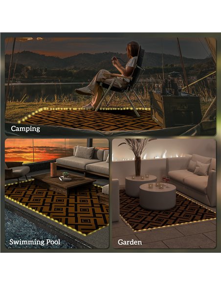 Outsunny Reversible RV Outdoor Rug with LED String Light, Plastic Straw, 182 x 274cm, Brown and Black 844-837V00MX - pic 98512 | FastDaddyshop