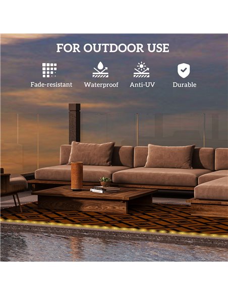 Outsunny Reversible RV Outdoor Rug with LED String Light, Plastic Straw, 182 x 274cm, Brown and Black 844-837V00MX - pic 98513 | FastDaddyshop