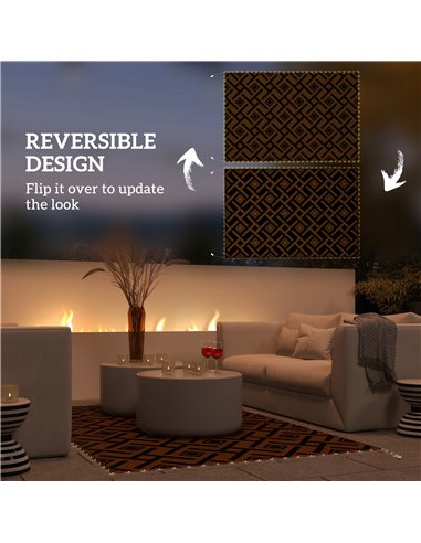 Outsunny Reversible RV Outdoor Rug with LED String Light, Plastic Straw, 182 x 274cm, Brown and Black 844-837V00MX