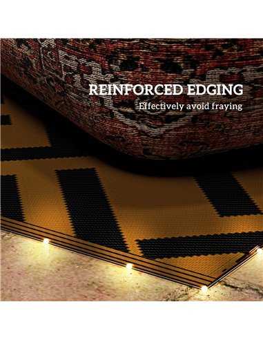 Outsunny Reversible RV Outdoor Rug with LED String Light, Plastic Straw, 182 x 274cm, Brown and Black 844-837V00MX