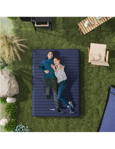 Outsunny Double Size Air Bed, with Built-in Foot Pump and Carry Bag, Blue A20-413V00BU