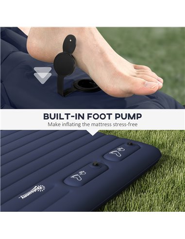 Outsunny Double Size Air Bed, with Built-in Foot Pump and Carry Bag, Blue A20-413V00BU