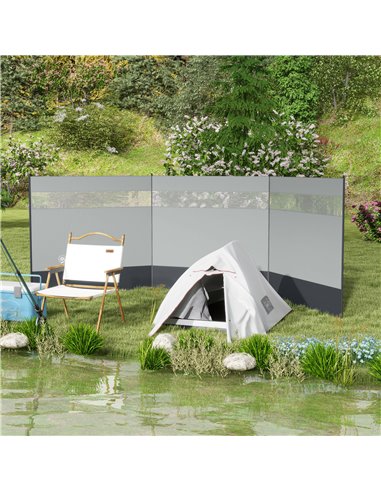 Outsunny Camping Windbreaker with Clear Windows, Carry Bag and Steel Poles, for Beach Caravan Campervan, 440 x 140cm, Grey A20-4