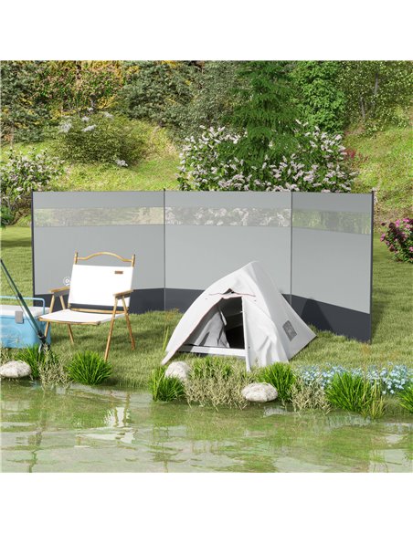 Outsunny Camping Windbreaker with Clear Windows, Carry Bag and Steel Poles, for Beach Caravan Campervan, 440 x 140cm, Grey A20-4 - pic 98562 | FastDaddyshop