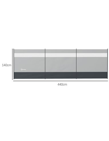Outsunny Camping Windbreaker with Clear Windows, Carry Bag and Steel Poles, for Beach Caravan Campervan, 440 x 140cm, Grey A20-4