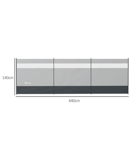 Outsunny Camping Windbreaker with Clear Windows, Carry Bag and Steel Poles, for Beach Caravan Campervan, 440 x 140cm, Grey A20-4 - pic 98563 | FastDaddyshop
