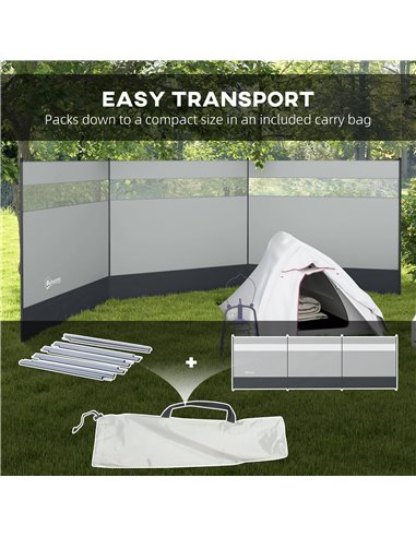Outsunny Camping Windbreaker with Clear Windows, Carry Bag and Steel Poles, for Beach Caravan Campervan, 440 x 140cm, Grey A20-4