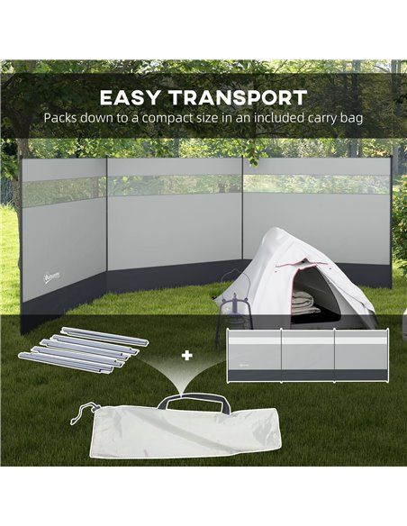 Outsunny Camping Windbreaker with Clear Windows, Carry Bag and Steel Poles, for Beach Caravan Campervan, 440 x 140cm, Grey A20-4 - pic 98567 | FastDaddyshop