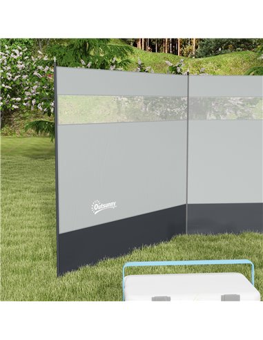 Outsunny Camping Windbreaker with Clear Windows, Carry Bag and Steel Poles, for Beach Caravan Campervan, 440 x 140cm, Grey A20-4