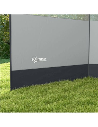 Outsunny Camping Windbreaker with Clear Windows, Carry Bag and Steel Poles, for Beach Caravan Campervan, 440 x 140cm, Grey A20-4