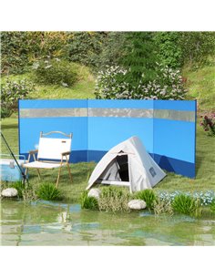 Outsunny Camping Windbreaker with Clear Windows, Carry Bag and Steel Poles, for Beach Caravan Campervan, 440 x 140cm, Blue A20-4 2