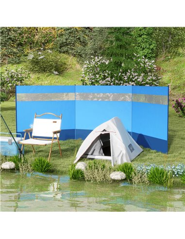 Outsunny Camping Windbreaker with Clear Windows, Carry Bag and Steel Poles, for Beach Caravan Campervan, 440 x 140cm, Blue A20-4