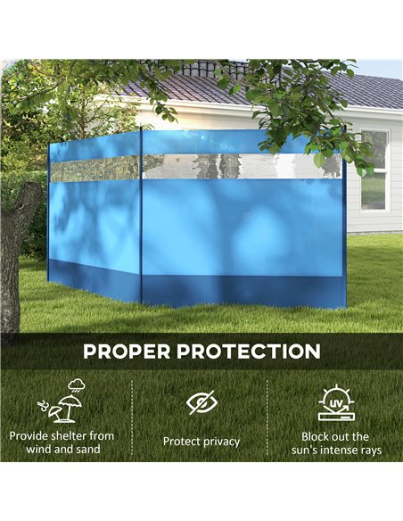 Outsunny Camping Windbreaker with Clear Windows, Carry Bag and Steel Poles, for Beach Caravan Campervan, 440 x 140cm, Blue A20-4 - pic 98573 | FastDaddyshop