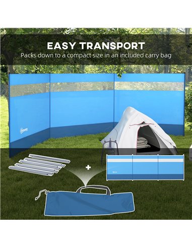 Outsunny Camping Windbreaker with Clear Windows, Carry Bag and Steel Poles, for Beach Caravan Campervan, 440 x 140cm, Blue A20-4