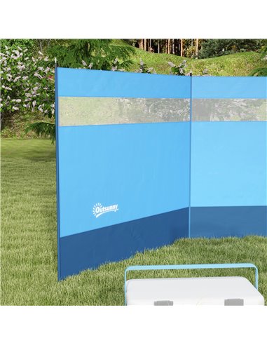 Outsunny Camping Windbreaker with Clear Windows, Carry Bag and Steel Poles, for Beach Caravan Campervan, 440 x 140cm, Blue A20-4