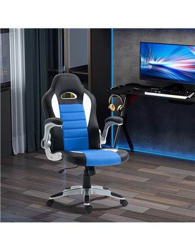 HOMCOM Racing Gaming Chair, PU Leather Computer Desk Chair, Height Adjustable Swivel Chair With Tilt Function and Flip Up Armres