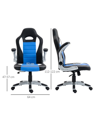 HOMCOM Racing Gaming Chair, PU Leather Computer Desk Chair, Height Adjustable Swivel Chair With Tilt Function and Flip Up Armres