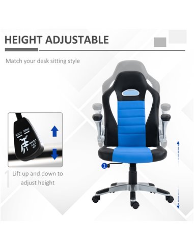 HOMCOM Racing Gaming Chair, PU Leather Computer Desk Chair, Height Adjustable Swivel Chair With Tilt Function and Flip Up Armres