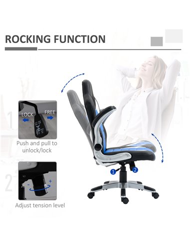 HOMCOM Racing Gaming Chair, PU Leather Computer Desk Chair, Height Adjustable Swivel Chair With Tilt Function and Flip Up Armres