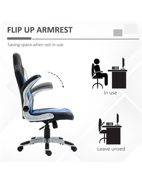 HOMCOM Racing Gaming Chair, PU Leather Computer Desk Chair, Height Adjustable Swivel Chair With Tilt Function and Flip Up Armres - pic 9864 | FastDaddyshop