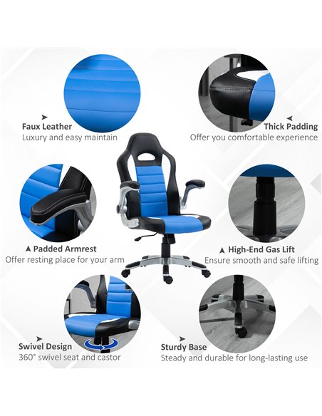 HOMCOM Racing Gaming Chair, PU Leather Computer Desk Chair, Height Adjustable Swivel Chair With Tilt Function and Flip Up Armres - pic 9865 | FastDaddyshop