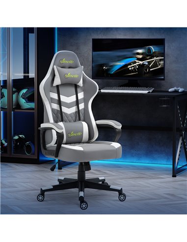 Vinsetto Racing Gaming Chair with Lumbar Support, Headrest, Swivel Wheel, PVC Leather Gamer Desk Chair for Home Office, Grey Whi