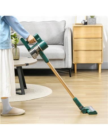 HOMCOM Cordless Rechargeable Stick 2500rpm Vacuum, with Accessories - Green 852-020V70GN