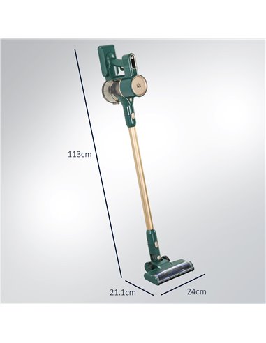 HOMCOM Cordless Rechargeable Stick 2500rpm Vacuum, with Accessories - Green 852-020V70GN