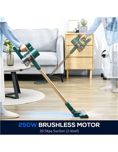 HOMCOM Cordless Rechargeable Stick 2500rpm Vacuum, with Accessories - Green 852-020V70GN