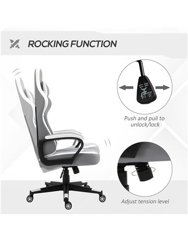 Vinsetto Racing Gaming Chair with Lumbar Support, Headrest, Swivel Wheel, PVC Leather Gamer Desk Chair for Home Office, Grey Whi