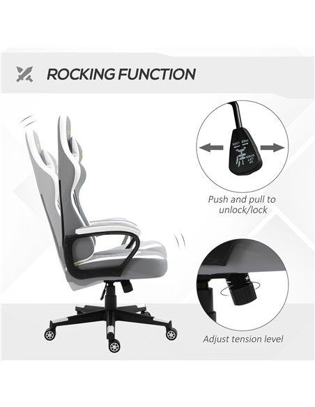 Vinsetto Racing Gaming Chair with Lumbar Support, Headrest, Swivel Wheel, PVC Leather Gamer Desk Chair for Home Office, Grey Whi - pic 9871 | FastDaddyshop