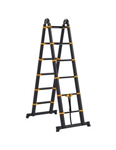 HOMCOM 3.8M Duo Aluminium Ladder w/ Tool Holder Herringbone Deployed Extendable DIY w/ 12 Non-Slip Steps, Yellow B72-033V01YL