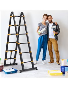 HOMCOM 3.8M Duo Aluminium Ladder w/ Tool Holder Herringbone Deployed Extendable DIY w/ 12 Non-Slip Steps, Yellow B72-033V01YL 2
