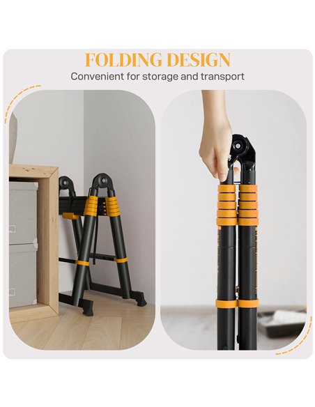 HOMCOM 3.8M Duo Aluminium Ladder w/ Tool Holder Herringbone Deployed Extendable DIY w/ 12 Non-Slip Steps, Yellow B72-033V01YL - pic 98718 | FastDaddyshop