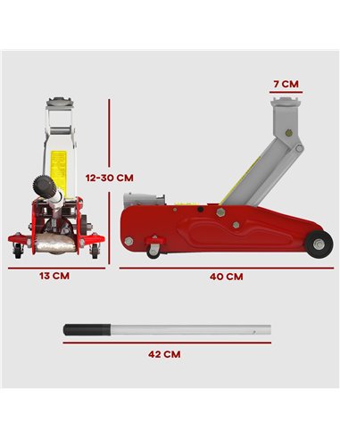 HOMCOM Low Profile Jack, 2 Ton Hydraulic Car Jack for Car Trailer Garage Tyre Repair, Red C20-056V00RD
