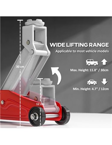 HOMCOM Low Profile Jack, 2 Ton Hydraulic Car Jack for Car Trailer Garage Tyre Repair, Red C20-056V00RD