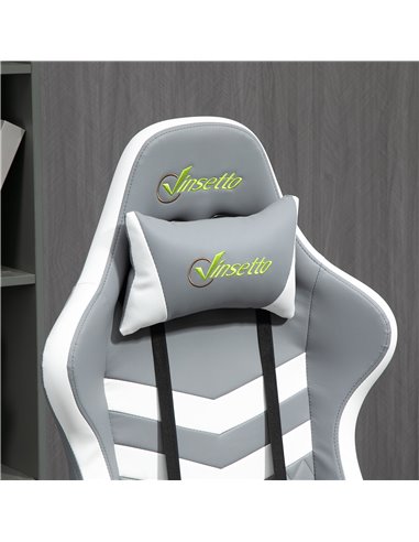 Vinsetto Racing Gaming Chair with Lumbar Support, Headrest, Swivel Wheel, PVC Leather Gamer Desk Chair for Home Office, Grey Whi