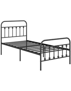 HOMCOM 3ft Single Platform Bed Frame with Underbed Storage Tall Headboard Steel Slat No Box Spring Needed Easy Assembly Black 83