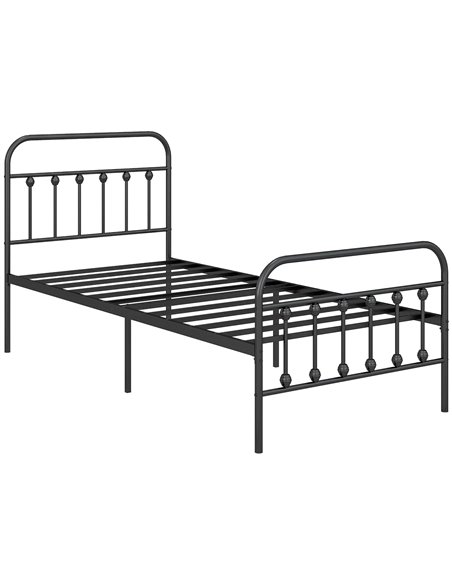 HOMCOM 3ft Single Platform Bed Frame with Underbed Storage Tall Headboard Steel Slat No Box Spring Needed Easy Assembly Black 83 - pic 98741 | FastDaddyshop