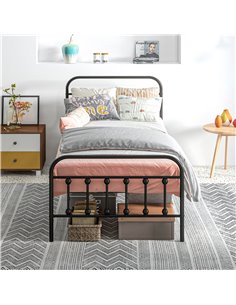 HOMCOM 3ft Single Platform Bed Frame with Underbed Storage Tall Headboard Steel Slat No Box Spring Needed Easy Assembly Black 83 2