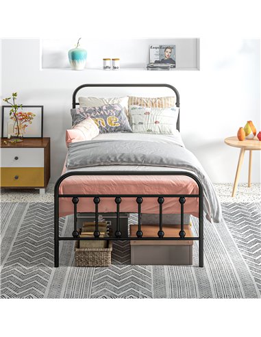 HOMCOM 3ft Single Platform Bed Frame with Underbed Storage Tall Headboard Steel Slat No Box Spring Needed Easy Assembly Black 83