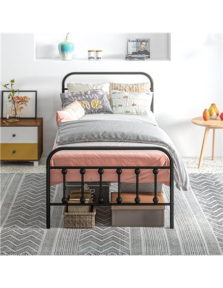 HOMCOM 3ft Single Platform Bed Frame with Underbed Storage Tall Headboard Steel Slat No Box Spring Needed Easy Assembly Black 83 - pic 98742 | FastDaddyshop