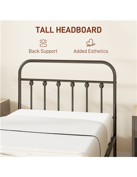 HOMCOM 3ft Single Platform Bed Frame with Underbed Storage Tall Headboard Steel Slat No Box Spring Needed Easy Assembly Black 83 - pic 98744 | FastDaddyshop