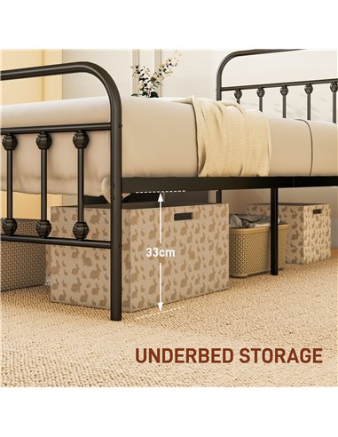 HOMCOM 3ft Single Platform Bed Frame with Underbed Storage Tall Headboard Steel Slat No Box Spring Needed Easy Assembly Black 83
