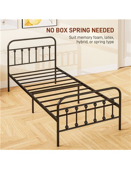 HOMCOM 3ft Single Platform Bed Frame with Underbed Storage Tall Headboard Steel Slat No Box Spring Needed Easy Assembly Black 83 - pic 98746 | FastDaddyshop