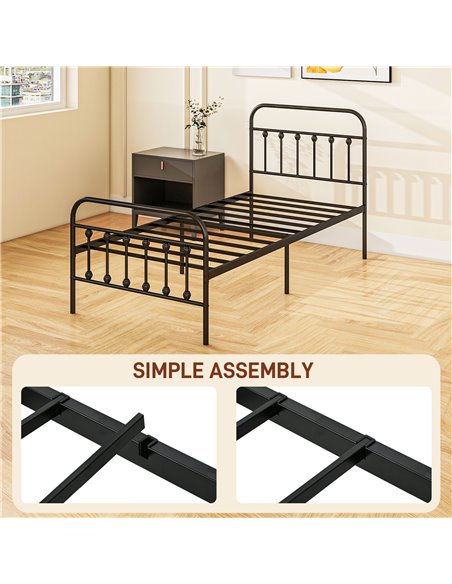 HOMCOM 3ft Single Platform Bed Frame with Underbed Storage Tall Headboard Steel Slat No Box Spring Needed Easy Assembly Black 83 - pic 98747 | FastDaddyshop