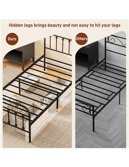 HOMCOM 3ft Single Platform Bed Frame with Underbed Storage Tall Headboard Steel Slat No Box Spring Needed Easy Assembly Black 83 - pic 98748 | FastDaddyshop