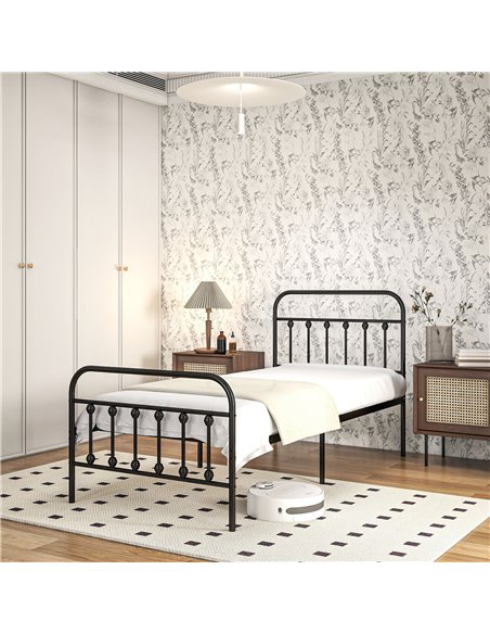HOMCOM 3ft Single Platform Bed Frame with Underbed Storage Tall Headboard Steel Slat No Box Spring Needed Easy Assembly Black 83 - pic 98749 | FastDaddyshop