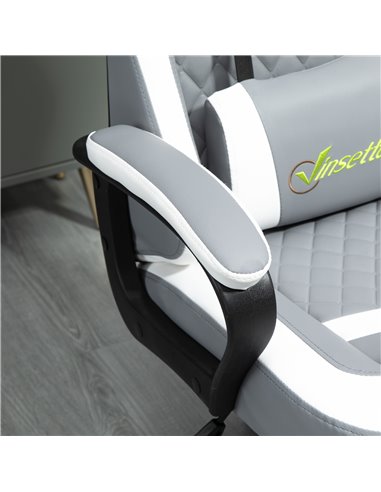 Vinsetto Racing Gaming Chair with Lumbar Support, Headrest, Swivel Wheel, PVC Leather Gamer Desk Chair for Home Office, Grey Whi