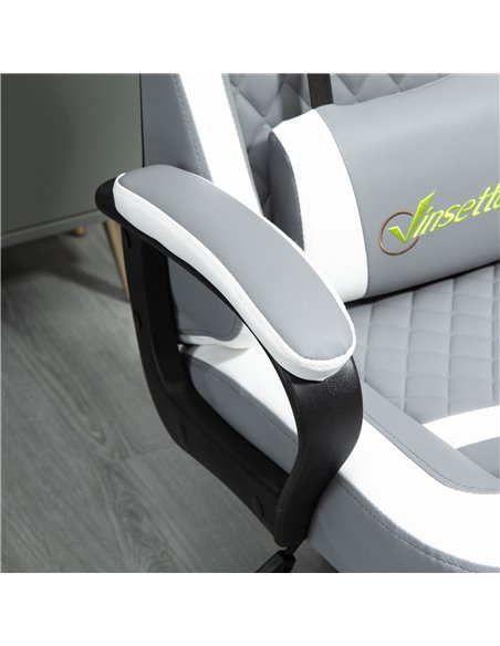 Vinsetto Racing Gaming Chair with Lumbar Support, Headrest, Swivel Wheel, PVC Leather Gamer Desk Chair for Home Office, Grey Whi - pic 9875 | FastDaddyshop